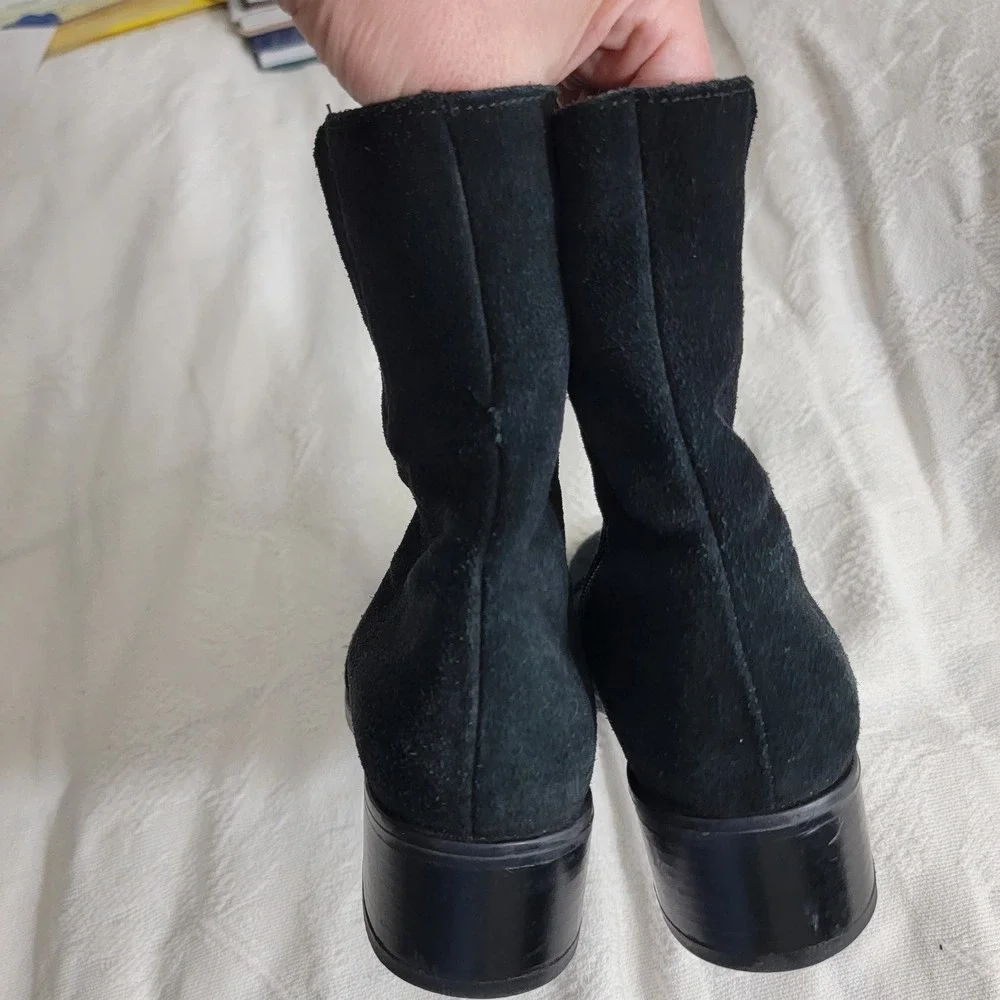 La Canadienne Black Suede Waterproof Ankle Boots Block Heel 32630 7.5 M Canada